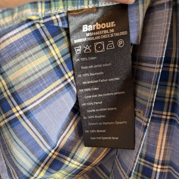 Barbour Highland Check 26 Long Blue Yellow Plaid Tailored Fit Long Sleeve Men XL - Picture 9 of 11
